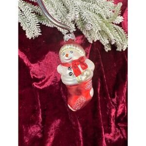 Vintage Christmas - Glass Tree Ornament - Snowman In A Stocking - Department 56
